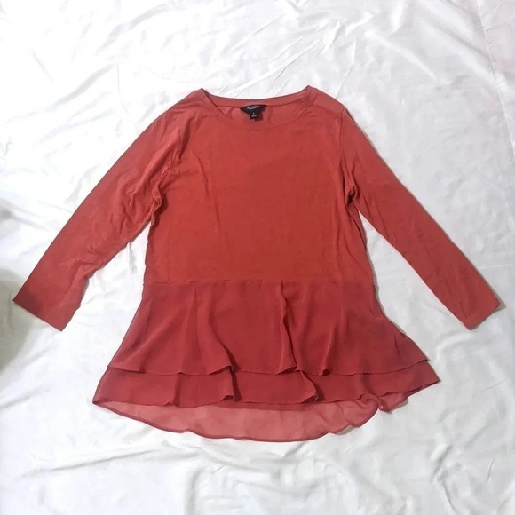 Simply Vera Vera Wang Three Quarter Sleeve Peplum Tee, Color Wild Ginger Size S - Picture 2 of 13